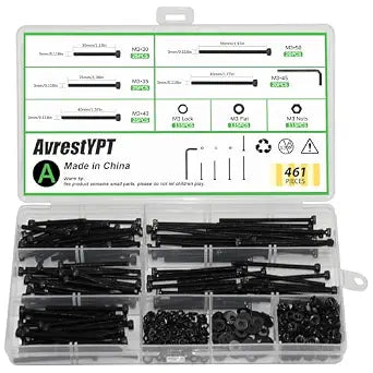 461Pcs M3 Socket Head Screws Metric Screws Bolts Washers Nuts Kit
