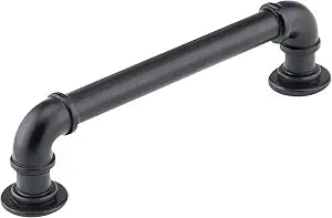 Rok 5 Pack Matte Black Industrial Pipe Style Kitchen Cabinet Pulls - 5-1/32" (128mm) Center, 6 Inch Length - Farmhouse Hardware Handle P9022128MB