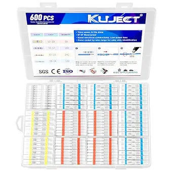 Kuject 600PCS Solder Seal Wire Connector Kit, Solder Seal Butt Terminal Waterproof Insulated Electrical Wire Splice for Automotive Marine Boat