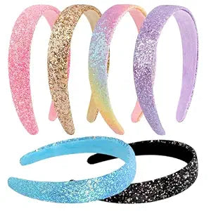6Pcs Headbands for girls Women Glitter Rainbow Headband Women Girls Sparkly Headband Gold Pink Blue Purple Hairband for Girls Hair Accessories for Party Holiday Back to School