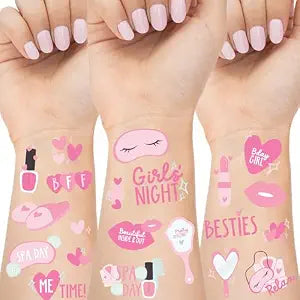 Spa Party Temporary Tattoos for Girls - 66 Waterproof Tattoos, 2 Sheets, Easy Tear & Share - Sleepover Tattoos, Slumber Party Favors, Spa Birthday Party Supplies