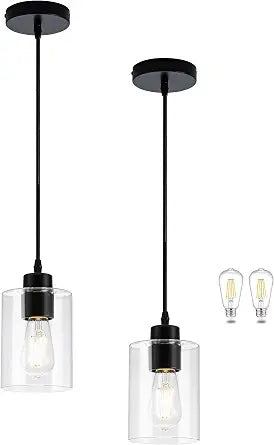 MAYNA 2 Pack Black Pendant Lights Kitchen Island,Glass Pendant Lighting