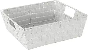 Simplify Large Shelf Woven Strap Tote | Decorative Storage Basket | Built in Handles | Organization | Closet | Bedroom | Bathroom | Nursery | Accessories | Toys | Gifts | 1 Pack | Heather Grey