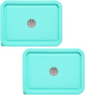 Replacement Lids for Pyrex 7210-PC 3 Cup Rectangle, Silicone Storage Cover Lid for Glass Bowl 2 Pack with Date Mark Turquoise
