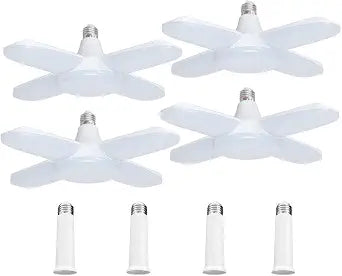 4 Pack LED Garage Lights, 6000LM 60W Deformable Shop Light with 4 Adjustable Panels, 6000K Garage Lights Ceiling Led, E26 Base - 360 Foldable Design for Warehouse/Basement/Workshop