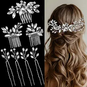 7 Pcs Silver Rhinestone Bridal Hair Pin Clip Sparkly Crystal Wedding Headpieces for Brides Bridesmaids Women Girls(Silver Rhinestone)