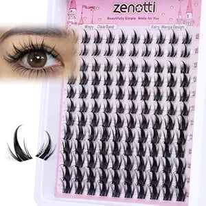 Manga Lash Clusters with Spikes Anime Lashes Cluster Natural Cluster Eyelash Extensions Wispy Spiky Fairy Individual Lashes Invisible Clear Band DIY Lash Extensions 10-16MM 120PCS by zenotti