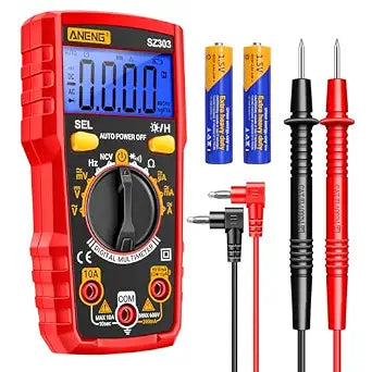 Digital Multimeter Tester, Volt Meter Measures AC/DC Current/Voltage NCV Diode and Continuity Resistance Frequency for Household Outlet, Automotive Battery Test (Red)
