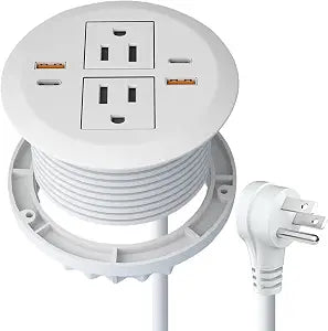 3-inch Desktop Power Grommet,Dual PD20W USB C,4-USB,6.4ft,White