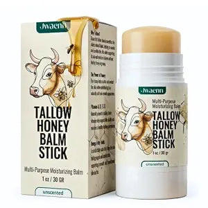 Tallow Honey Balm Stick Grass-Fed Beef Tallow Moisturizer for Face & Body, Multi-Purpose Solid Balm for Sensitive Skin, with Raw Honey & Vitamin E, 30g, 1 oz