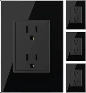 LIVOLO Black Duplex Outlet, 15A 110-220V, Tempered Glass, 4-Pack