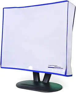 Computer Monitor dust Cover for Flat Panel LCD-Silky Smooth Anti-Static Vinyl with Blue Trim (22W x16H x3D)