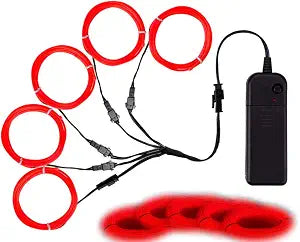 MaxLax Bright Red EL Wire, Noise Reduction Neon Lights Wire 5 in 1 Meter, Electroluminescent Wire for Halloween, Christmas Party, DIY Decoration
