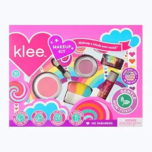 Klee Naturals Makeup Kit with Eye Shadow, Blush, Glitter Gel and Lip Shimmer. Kid-Friendly and Non-Toxic. Made in USA. (Breezy Does It)