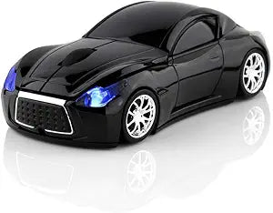 Ai5G Race Car Mouse Wireless Sports Car Shaped Mouse 2.4GHz LED Light Shining Surface Decoration Desktop Laptop Computer Mice Optical (Black)
