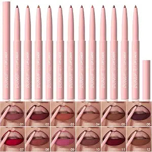 12 Colors Matte Lip Liner Set, Long-Lasting Creamy Texture Crayon Lipstick Pencils, Retractable Lip Color Makeup with Rich Color & Smooth Application for Women