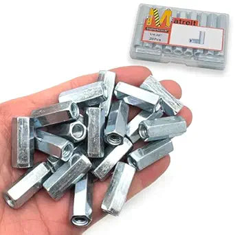 20Pcs 1/4"-20 Hex Coupling Nut, Threaded Rods Coupling Nuts Zinc Plating Extended Hexagon Rod Coupling Nuts, Threaded Connectors for Full All Threaded Rod, Eyebolts,Wedge Anchor,Chain Links