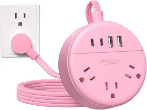 NTONPOWER Pink Extension Cord 5FT, Flat Power Strip with Multiple Outlets