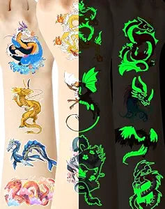 140 Pieces Luminous Dragon Temporary Tattoos Dragon Party favors for Kids Adults,Glow in The Dark Dragon Tattoos Stickers Party Supplies Dragon Birthday Party Favors Goodie Bag Fillers