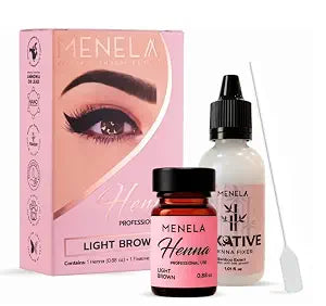 MENELA Light Brown Hair Henna – Vegan & Ammonia-Free Formula – 2.5g Henna Powder & 15ml Fixer with Bamboo Extract – Up to 60 Applications
