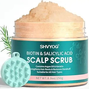 Scalp Scrub, Biotin 2-in-1 Scalp Exfoliator Scrub Clarifying Detox Shampoo with 3% Salicylic Acid & Tea Tree for Dandruff, Build Up, Itchy Scalp, Oily Hair & Dry Scalp Treatment with Scalp Massager