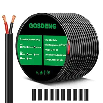 14 Gauge 2 Conductor Electrical Wire, 14 AWG 2.08mm Wire PVC Cord, 12V/24V DC Low Voltage/Copper-clad Aluminum(CCA) Flexible/2 Wire for Automotive LED Strips Lamp Lighting Marine 100FT