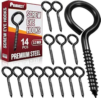PAMAZY 3.2 Heavy Duty Screw Eye Hooks, 14Pcs Self-Tapping Eyelet Screw-in