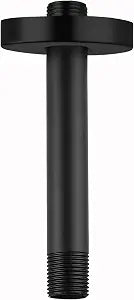 6 Inches Shower Arm with Flange, Replacement of Ceiling Mounted Straight Arm, Suitable For Fixed High Pressure Rain Showerhead and Rainfall Shower Head, Matte Black