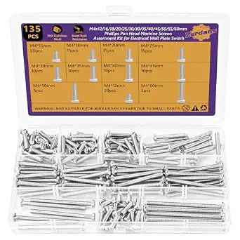 135Pcs M4 Pan Head Machine Screws Kit, 12-60mm 304 Stainless Steel