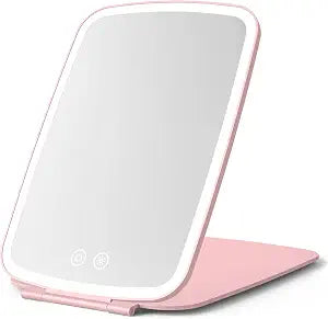 NEZZOE Portable Makeup Mirror, Large Travel Mirror with Light, 10x7, Pink