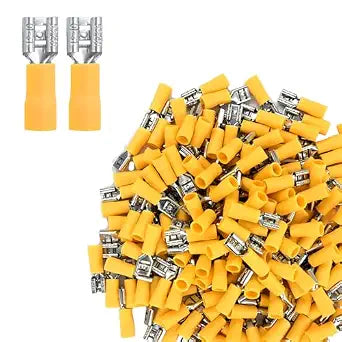 100Pcs Quick Disconnects Vinyl Insulated Female Spade Wire Connectors, 12-10AWG 6.3mm 1/4" Electrical Crimp Terminal