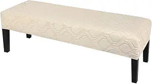 SearchI Dining Bench Cover, Stretch Washable Long Bench Seat Covers, Rectangle Dining Table Bench Slipover for Dining Room, Living Room, Kitchen(Hexagon Jacquard Beige)