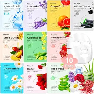 MZANK 10 Pack Sheet Face Masks Skincare, Hydrating Face Mask Bulk, Deep Moisturizing Facial Mask SPA Gift, Gentle for All Skin Types with Natural Ingredients, Spa Birthday Gift for Women Teen Girl