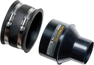 POWERTEC 70322 4 Inch to 2-1/2 Inch Reducer and 4 Inch Dust Control Flex Cuff with Stainless Steel Hose Clamps, Dust Collection Fitting for Woodworking Dust Collection Hose and Dust Ports, 1 Set