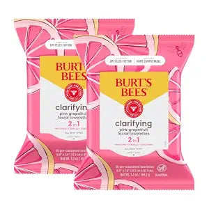 Burt's Bees Pink Grapefruit Face Wipes, for All Skin Types, Hydrating Makeup Remover & Facial Cleansing Towelettes, 90 Ct. (Pack of 2)