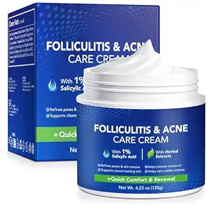 Folliculitis & Acne Treatment Cream Salicylic Acid & Herbal Extracts for Scalp, Face, Body & Back Soothes Redness, Itch & Irritated Skin-120g