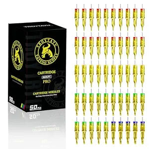 50PCS Disposable Tattoo Cartridge Needles, Assorted Mixed Size #12 Round Liner Shader Magnum - 3RL 5RL 7RL 9RL 7RS 9RS 7RM 9RM 17RM 21M1 with Membrane, Professional for Artists & Beginners