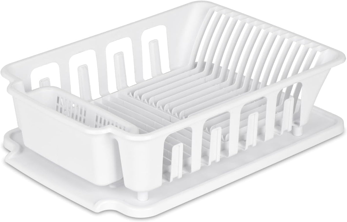 Healthy Rituals Dish Drying Rack with Drainboard, Large White Plastic Dish Drainer for Kitchen Counter, Plate Rack with Utensil, Cup & Bowl Organizer, 17.1 x 13 x 5 Inch