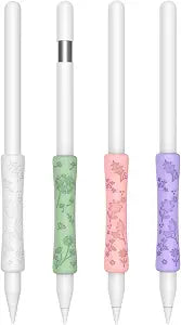 4 Pack Cute Silicone Grips Compatible with Apple Pencil 2nd/Pro/USB-C Grip, Ergonomic Design Protective Case Cover Sleeve (White/Green/Pink/Purple)