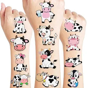 96 PCS Cow Pre-Cut Temporary Tattoos for Kids