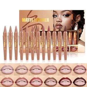 12 Colors Lip Liner Set, Smooth & Blendable Soft Matte Lip Contour Pencil for Makeup Shaping & Overlining Lips, Brown Lip Liner Waterproof Creamy Long-Lasting Wear