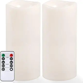 NURADA Large Outdoor Flameless Candles 12" x 5" - Waterproof LED Pillar Flickering Candle Battery Operated with Timer Remote Control for Patio Porch Lanterns Decor - Long Lasting Set of 2