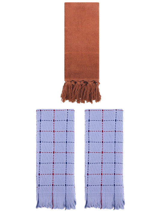 Unique Bargains 3 Pack Cotton Soft Turkish Bath Towel Brown/Blue 14"x30"/13"x29"