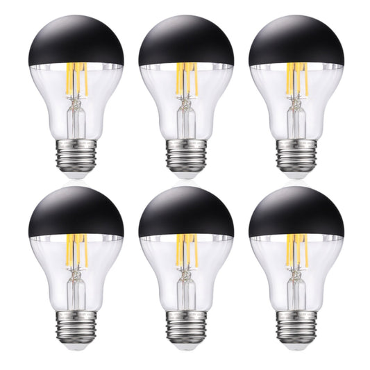 6 Pack A19 LED Dimmable Light Bulb, 4.5W(40W Eqv.), Anti Glare Half Chrome Bulbs, Black Dipped E26 Base, 3000K Warm White
