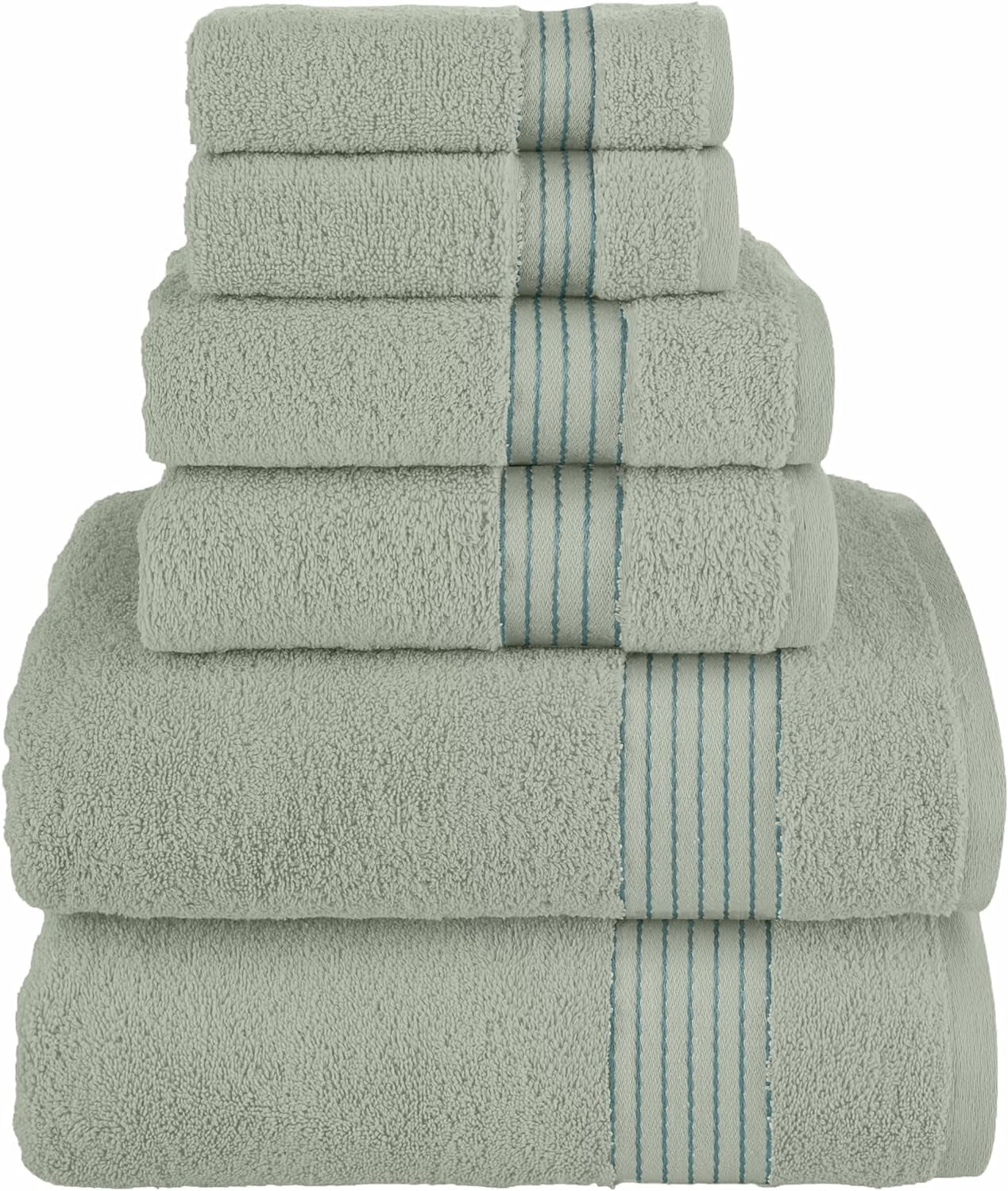 6 Piece Towel Set, 100% Cotton Premium Towel Set, 2 Bathroom Towels, 2 Hand Towels, 2 wash Cloths, Highly Absorbent Shower Towels, Towel Sets for Bathroom, Mint Green