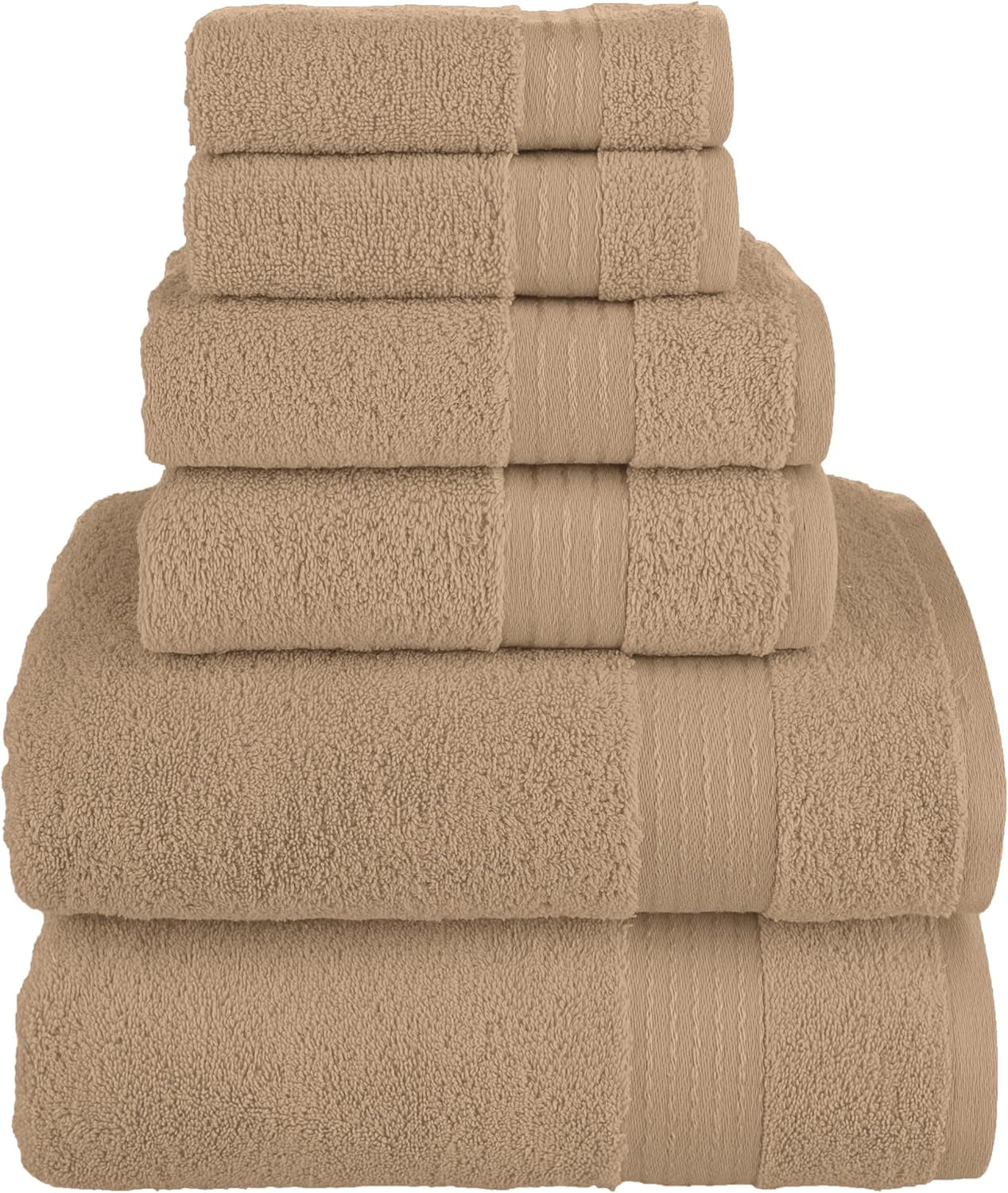 6 Piece Towel Set, 100% Cotton Premium Towel Set, 2 Bathroom Towels, 2 Hand Towels, 2 wash Cloths, Highly Absorbent Shower Towels, Towel Sets for Bathroom, Taupe