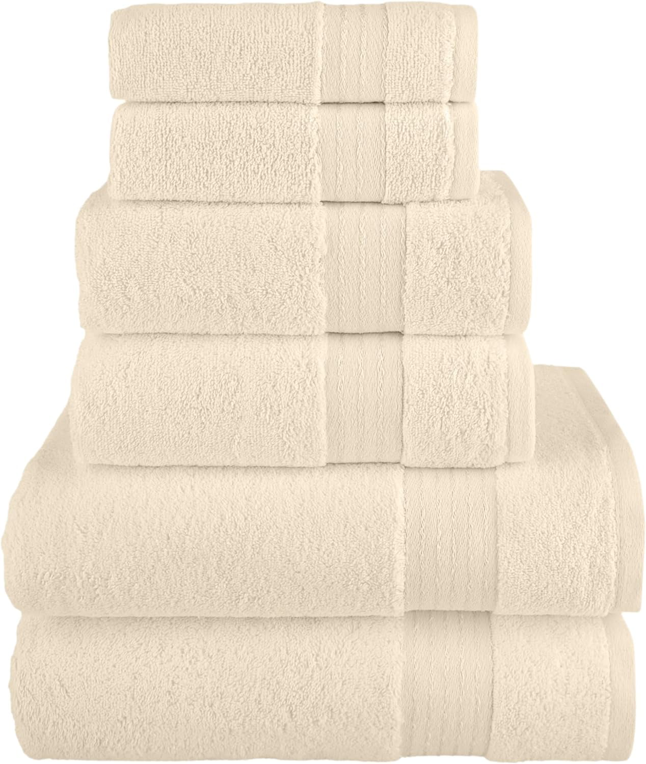 6 Piece Towel Set, 2 Bath Towels 2 Hand Towels 2 Washcloths, 100% Turkish Cotton Towels for Bathroom, Ivory