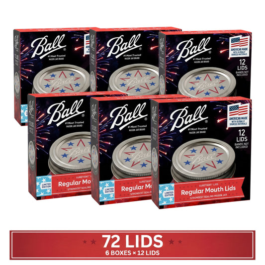 (6 pack) Ball EdiciÃ³n Limitada Americana Tapas para Frascos Mason, Tapas de Boca Regular para Frascos Mason, Paquete de 12