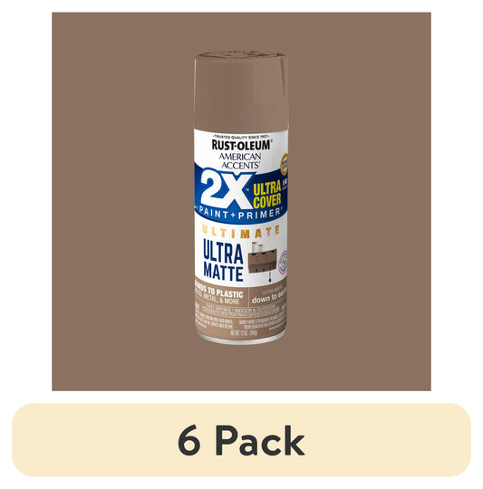 (6 pack) Down To Earth, Rust-Oleum American Accents 2X Ultra Matte Spray Paint-371770, 12 oz