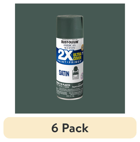 (6 pack) Verde Club de Caza, Rust-Oleum American Accents 2X Ultra Cover Pintura en Aerosol Satinada-354706, 12 oz